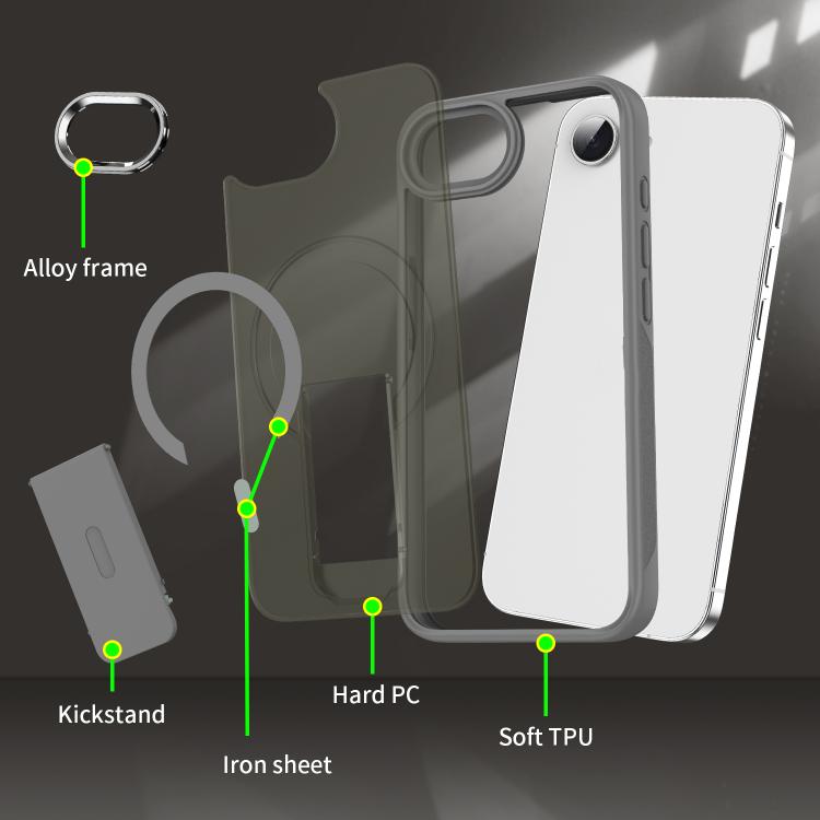 For iPhone 16e Acrylic Hybrid TPU MagSafe Holder Phone Case(Black) - iPhone 16e Cases by PMC TechLife | Online Shopping South Africa | PMC TechLife | Buy Now Pay Later Mobicred