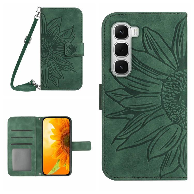 For Infinix Hot 60 Pro+ 4G Skin Feel Sun Flower Embossed Flip Leather Phone Case with Lanyard(Green) - free shipping - PMC TechLife - Order now!