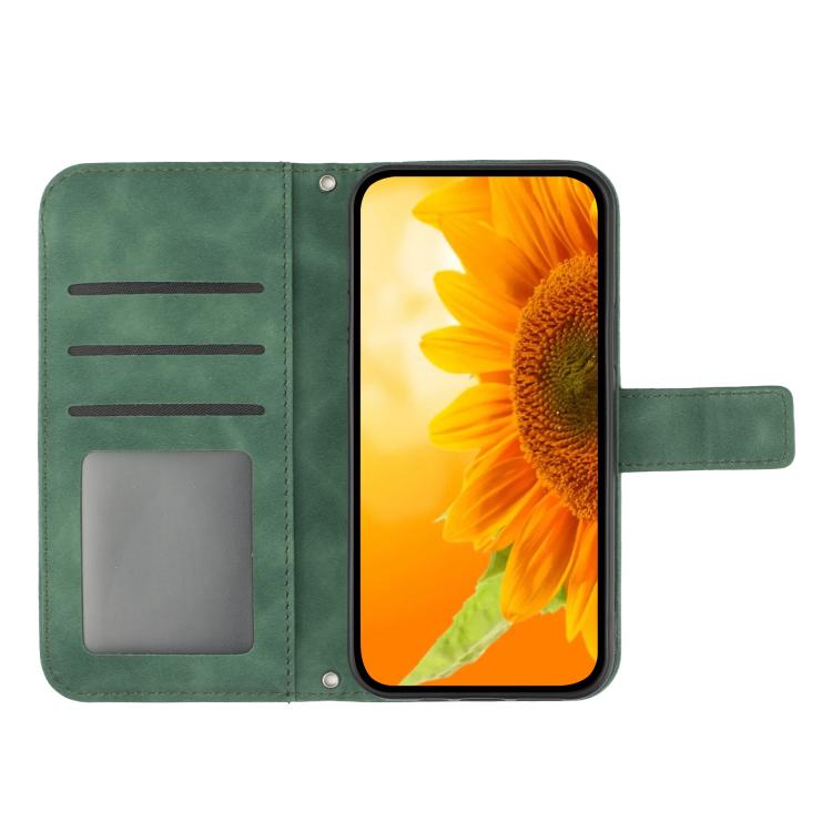 For Infinix Hot 60 Pro+ 4G Skin Feel Sun Flower Embossed Flip Leather Phone Case with Lanyard(Green) - free shipping - PMC TechLife - Order now!