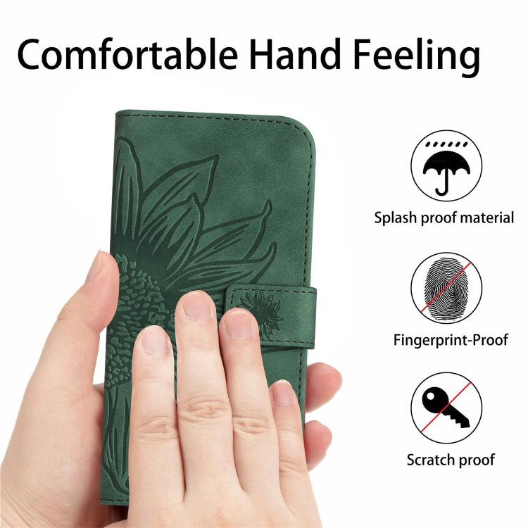 For Infinix Hot 60 Pro+ 4G Skin Feel Sun Flower Embossed Flip Leather Phone Case with Lanyard(Green) - free shipping - PMC TechLife - Order now!