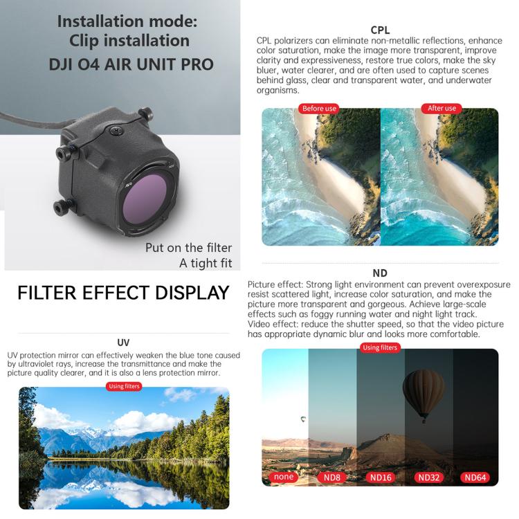 For DJI O4 Air Unit Pro / Avata 2 JSR YB Series Camera Lens Filter, Filter:6 in 1 ND8-64 UV CPL - free shipping - PMC TechLife - Order now!