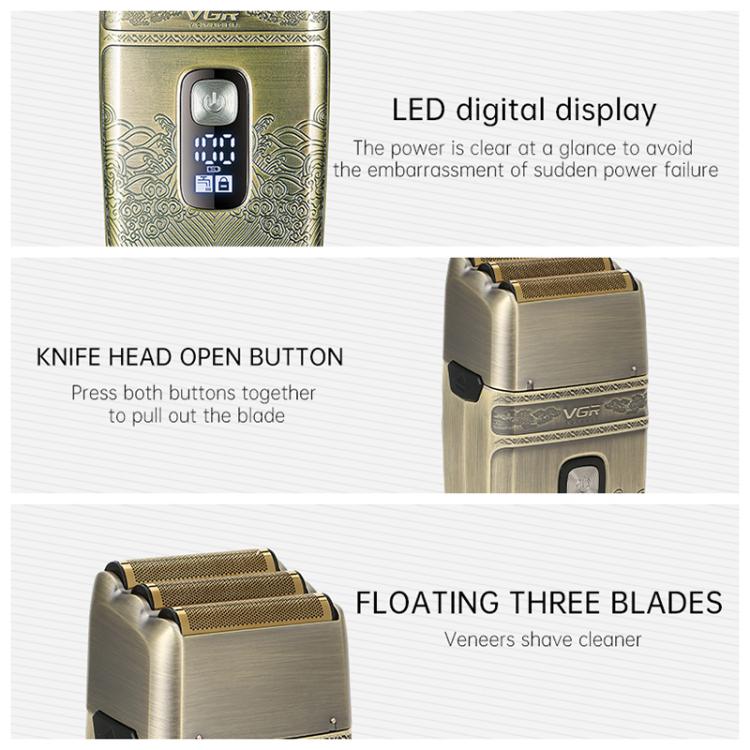 VGR V-335 Retro Digital Display IPX6 Electric Shaver(Gold) - free shipping - PMC TechLife - Order now!
