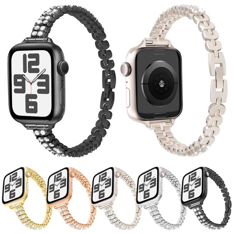 For Apple Watch 46mm / 49mm / 45mm / 44mm Slim Train Section Diamond Metal Watch Band(Gold) - free shipping - PMc TechLife - Order now!