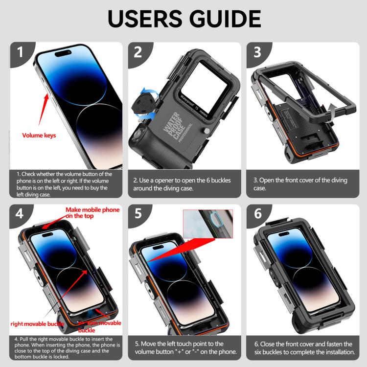 RedPepper 4th Generation Diving Protective Case for iPhone, Waterproof depth: 15m(Black) - Waterproof Bag by RedPepper | Online Shopping South Africa | PMc TechLife | Buy Now Pay Later Mobicred