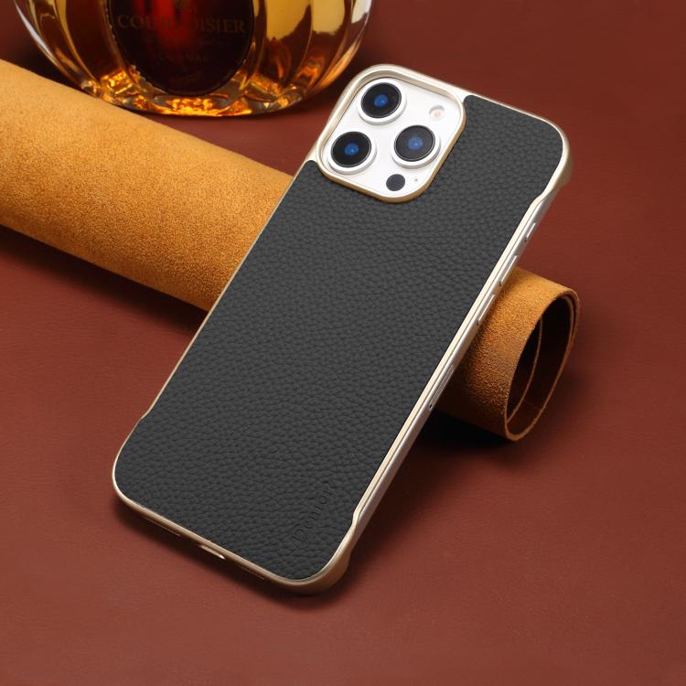 For iPhone 15 Plus / 14 Plus Denior A20 Genuine Leather Litchi Texture MagSafe Frameless Phone Case(Black) - free shipping - PMc TechLife - Order now!