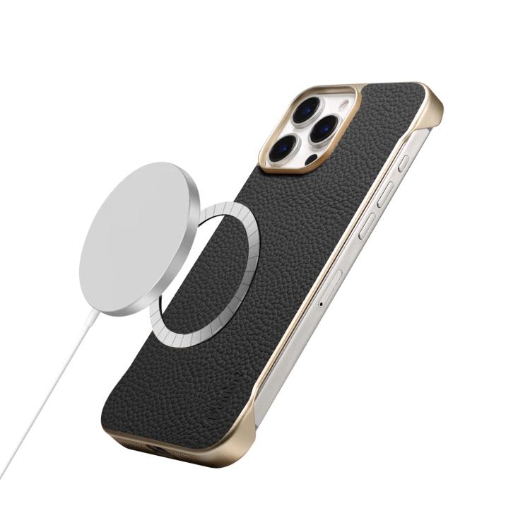 For iPhone 15 Plus / 14 Plus Denior A20 Genuine Leather Litchi Texture MagSafe Frameless Phone Case(Black) - free shipping - PMc TechLife - Order now!