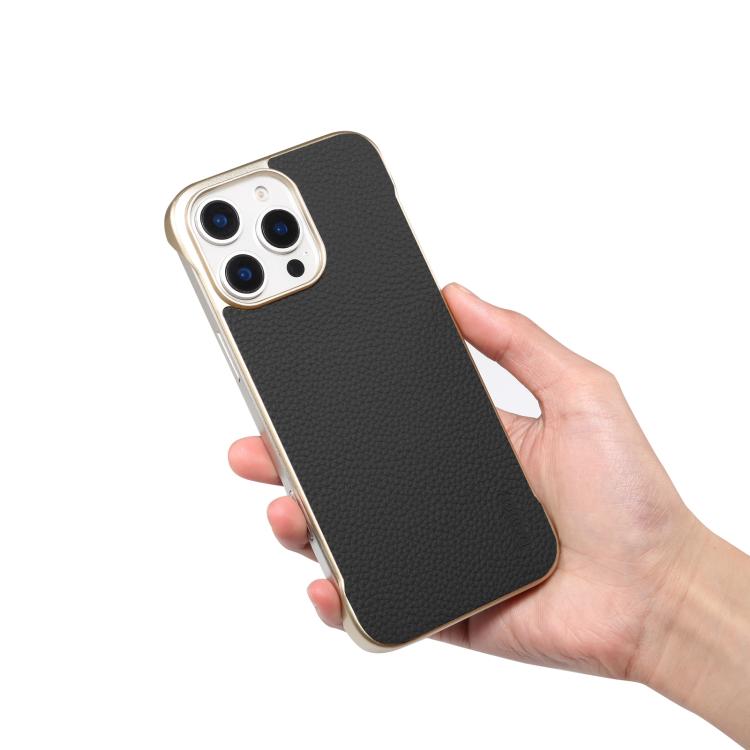 For iPhone 15 Plus / 14 Plus Denior A20 Genuine Leather Litchi Texture MagSafe Frameless Phone Case(Black) - free shipping - PMc TechLife - Order now!