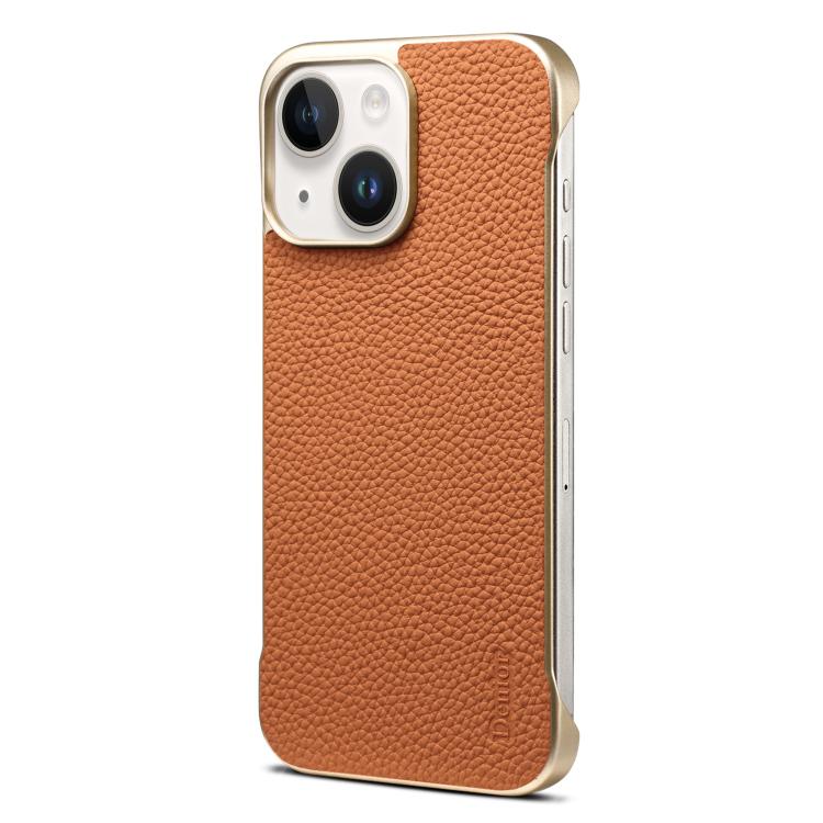 For iPhone 15 Plus / 14 Plus Denior A20 Genuine Leather Litchi Texture MagSafe Frameless Phone Case(Brown) - free shipping - PMc TechLife - Order now!