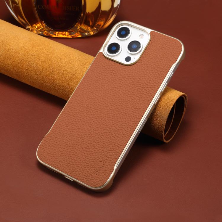 For iPhone 15 Plus / 14 Plus Denior A20 Genuine Leather Litchi Texture MagSafe Frameless Phone Case(Brown) - free shipping - PMc TechLife - Order now!