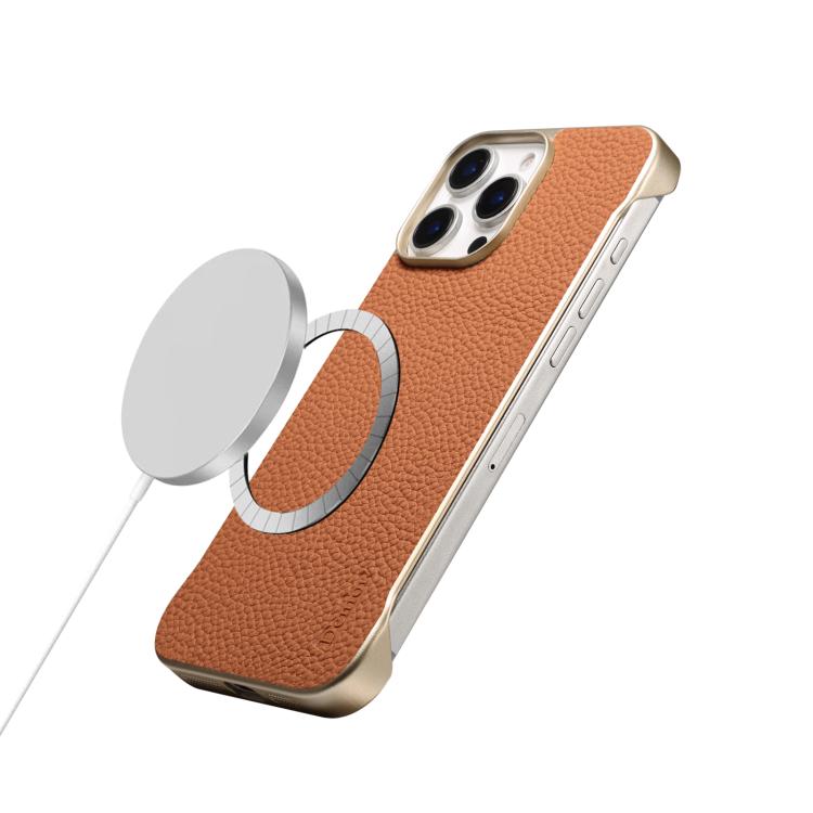 For iPhone 15 Plus / 14 Plus Denior A20 Genuine Leather Litchi Texture MagSafe Frameless Phone Case(Brown) - free shipping - PMc TechLife - Order now!