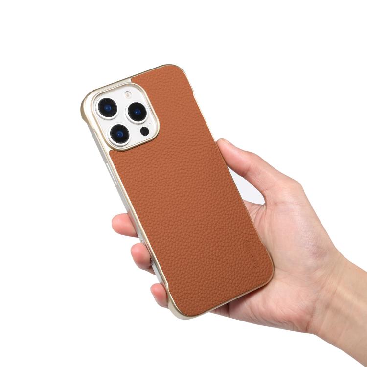 For iPhone 15 Plus / 14 Plus Denior A20 Genuine Leather Litchi Texture MagSafe Frameless Phone Case(Brown) - free shipping - PMc TechLife - Order now!