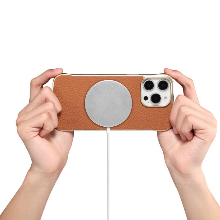 For iPhone 15 Plus / 14 Plus Denior A20 Genuine Leather Litchi Texture MagSafe Frameless Phone Case(Brown) - free shipping - PMc TechLife - Order now!
