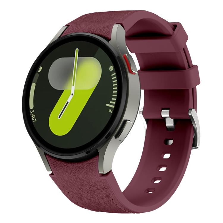 For Samsung Galaxy Watch 7 / 6 / 5 / 4 Silver Pin Buckle Leather Silicone Watch Band(Wine Red) - free shipping - PMC TechLife - Order now!