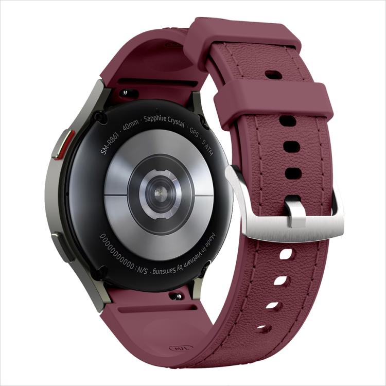 For Samsung Galaxy Watch 7 / 6 / 5 / 4 Silver Pin Buckle Leather Silicone Watch Band(Wine Red) - free shipping - PMC TechLife - Order now!