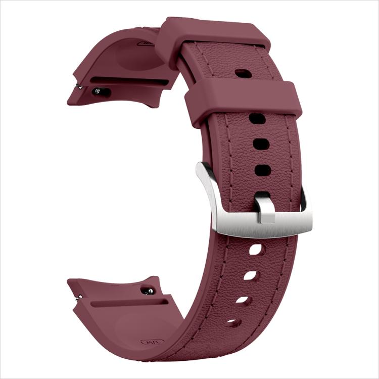 For Samsung Galaxy Watch 7 / 6 / 5 / 4 Silver Pin Buckle Leather Silicone Watch Band(Wine Red) - free shipping - PMC TechLife - Order now!