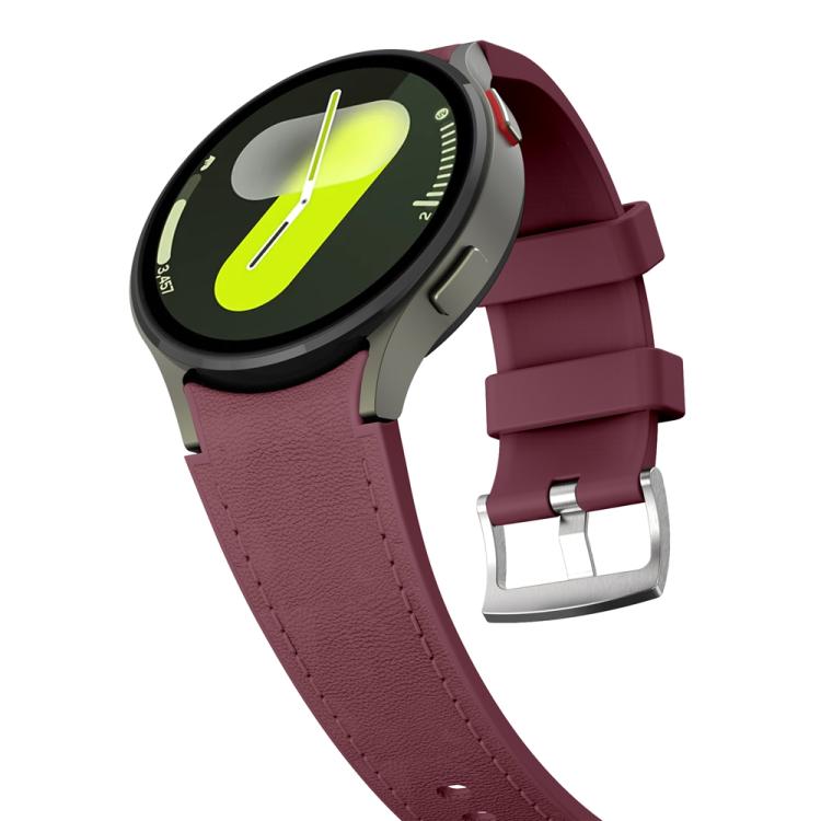 For Samsung Galaxy Watch 7 / 6 / 5 / 4 Silver Pin Buckle Leather Silicone Watch Band(Wine Red) - free shipping - PMC TechLife - Order now!