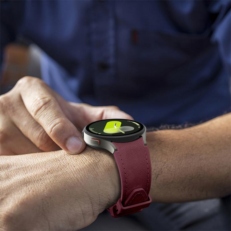 For Samsung Galaxy Watch 7 / 6 / 5 / 4 Silver Pin Buckle Leather Silicone Watch Band(Wine Red) - free shipping - PMC TechLife - Order now!