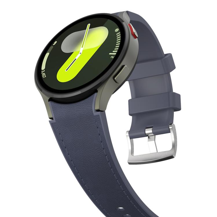 For Samsung Galaxy Watch 7 / 6 / 5 / 4 Silver Pin Buckle Leather Silicone Watch Band(Midnight Blue) - free shipping - PMC TechLife - Order now!
