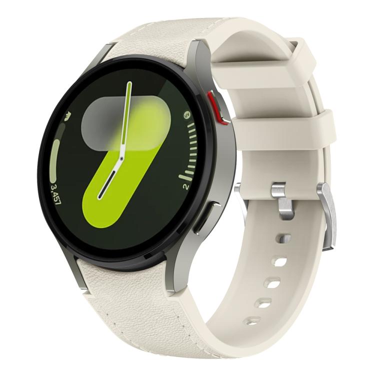 For Samsung Galaxy Watch 7 / 6 / 5 / 4 Silver Pin Buckle Leather Silicone Watch Band(Starlight) - free shipping - PMC TechLife - Order now!