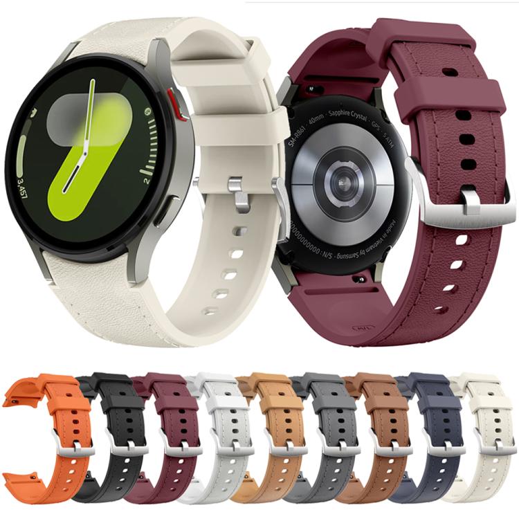 For Samsung Galaxy Watch 7 / 6 / 5 / 4 Silver Pin Buckle Leather Silicone Watch Band(Starlight) - free shipping - PMC TechLife - Order now!