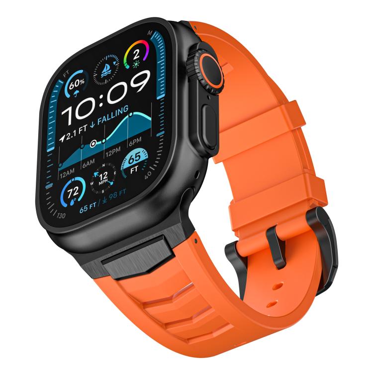 For Apple Watch Ultra / Ultra 2 49mm Stainless Steel Buckle Fluororubber Watch Band(Orange Black) - free shipping - PMC TechLife - Order now!
