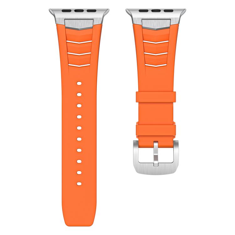For Apple Watch Ultra / Ultra 2 49mm Stainless Steel Buckle Fluororubber Watch Band(Orange Silver) - free shipping - PMC TechLife - Order now!