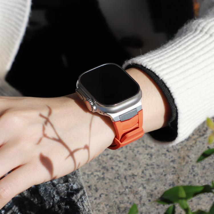 For Apple Watch Ultra / Ultra 2 49mm Stainless Steel Buckle Fluororubber Watch Band(Orange Silver) - free shipping - PMC TechLife - Order now!