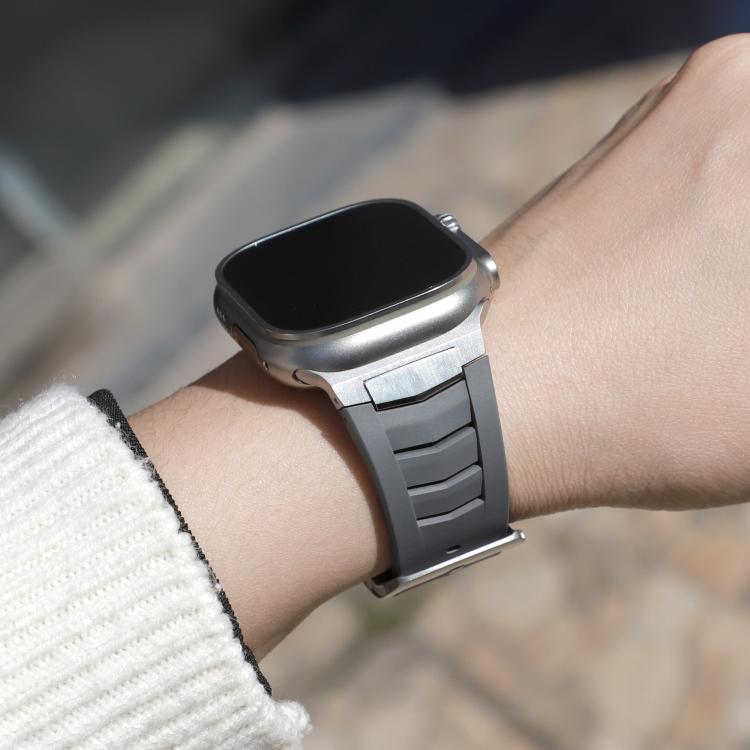 For Apple Watch Ultra / Ultra 2 49mm Stainless Steel Buckle Fluororubber Watch Band(Grey Silver) - free shipping - PMC TechLife - Order now!