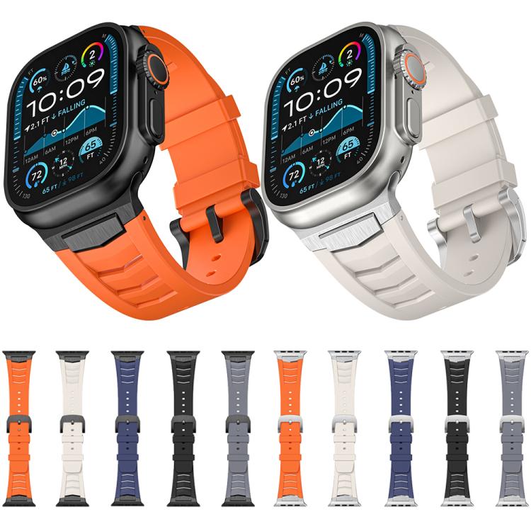 For Apple Watch Ultra / Ultra 2 49mm Stainless Steel Buckle Fluororubber Watch Band(Orange Black) - free shipping - PMC TechLife - Order now!