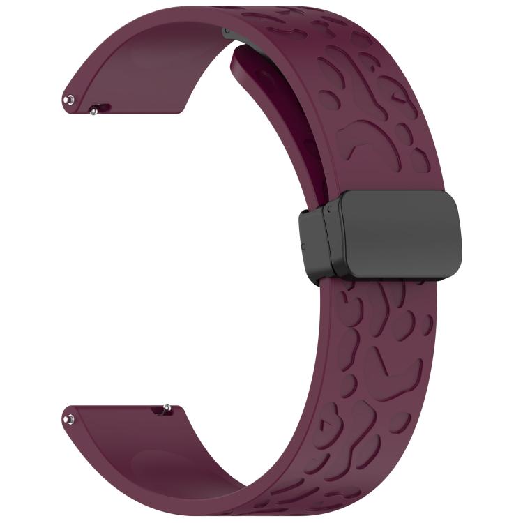 18mm Kalebol Universal Leopard Print Magnetic Folding Buckle Silicone Strap(Wine Red) - 22mm Bands by Kalebol | Online Shopping South Africa | PMc TechLife | Buy Now Pay Later Mobicred