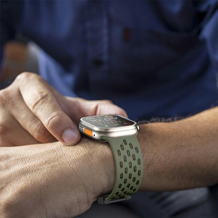 For Apple Watch 46mm / 49mm / 45mm / 44mm Kalebol Mesh Umbrella Buckle Silicone Watch Strap(Army Green) - Watch Bands by Kalebol | Online Shopping South Africa | PMC TechLife | Buy Now Pay Later Mobicred