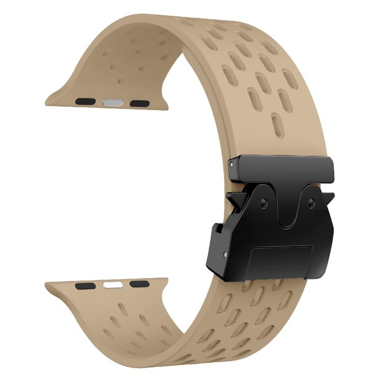 For Apple Watch 46mm / 49mm / 45mm / 44mm Kalebol Mesh Umbrella Buckle Silicone Watch Strap(Milk Tea) - Watch Bands by Kalebol | Online Shopping South Africa | PMC TechLife | Buy Now Pay Later Mobicred