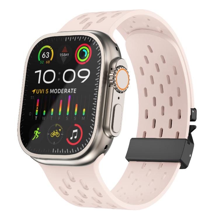 For Apple Watch 46mm / 49mm / 45mm / 44mm Kalebol Mesh Umbrella Buckle Silicone Watch Strap(Sand Pink) - Watch Bands by Kalebol | Online Shopping South Africa | PMC TechLife | Buy Now Pay Later Mobicred
