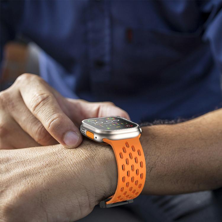 For Apple Watch 42mm / 41mm / 40mm / 38mm Kalebol Mesh Umbrella Buckle Silicone Watch Strap(Orange) - Watch Bands by Kalebol | Online Shopping South Africa | PMC TechLife | Buy Now Pay Later Mobicred