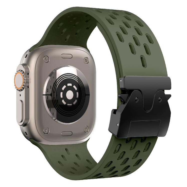 For Apple Watch 42mm / 41mm / 40mm / 38mm Kalebol Mesh Umbrella Buckle Silicone Watch Strap(Army Green) - Watch Bands by Kalebol | Online Shopping South Africa | PMC TechLife | Buy Now Pay Later Mobicred