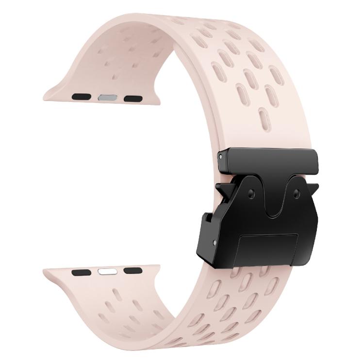 For Apple Watch 42mm / 41mm / 40mm / 38mm Kalebol Mesh Umbrella Buckle Silicone Watch Strap(Sand Pink) - free shipping - PMC TechLife - Order now!