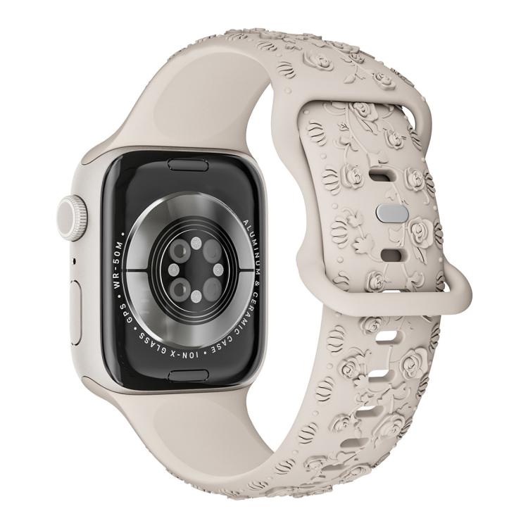 For Apple Watch 46mm / 49mm / 45mm / 44mm Embossed 3D Rose Flower Silicone Watch Band(Starlight) - free shipping - PMc TechLife - Order now!