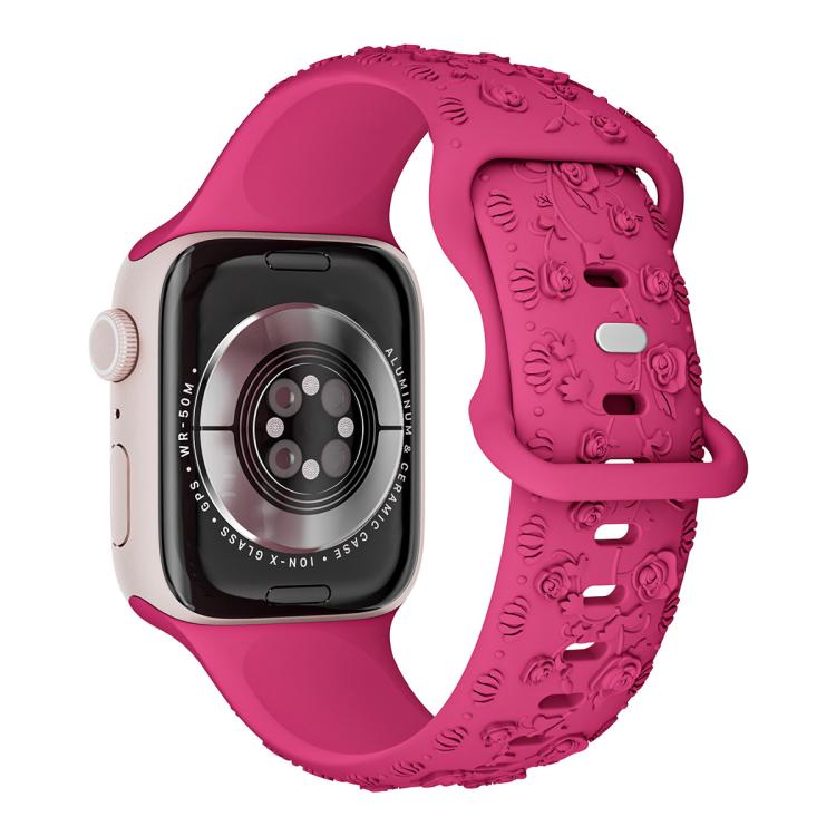 For Apple Watch 42mm / 41mm / 40mm / 38mm Embossed 3D Rose Flower Silicone Watch Band(Pink) - free shipping - PMc TechLife - Order now!