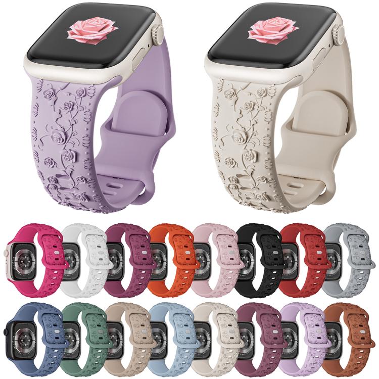 For Apple Watch 42mm / 41mm / 40mm / 38mm Embossed 3D Rose Flower Silicone Watch Band(Pink) - free shipping - PMc TechLife - Order now!