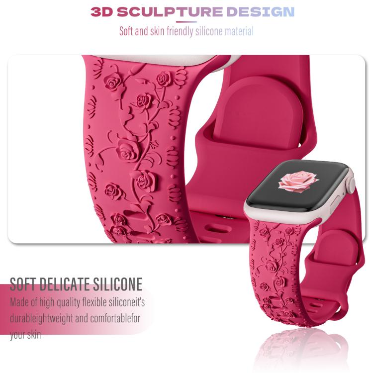For Apple Watch 46mm / 49mm / 45mm / 44mm Embossed 3D Rose Flower Silicone Watch Band(Milk Tea) - free shipping - PMc TechLife - Order now!