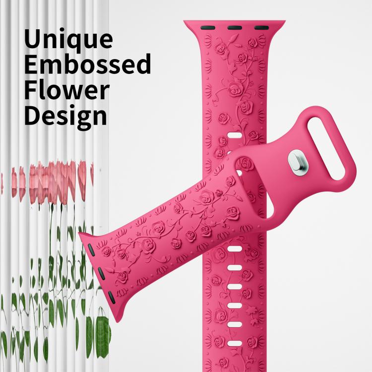 For Apple Watch 42mm / 41mm / 40mm / 38mm Embossed 3D Rose Flower Silicone Watch Band(Pink) - free shipping - PMc TechLife - Order now!