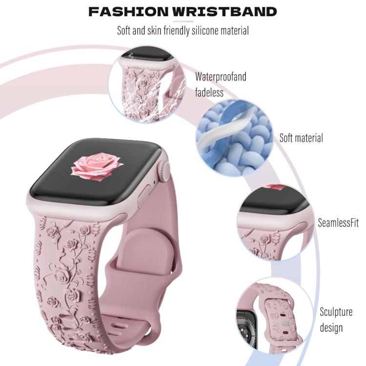 For Apple Watch 46mm / 49mm / 45mm / 44mm Embossed 3D Rose Flower Silicone Watch Band(Blue) - free shipping - PMc TechLife - Order now!