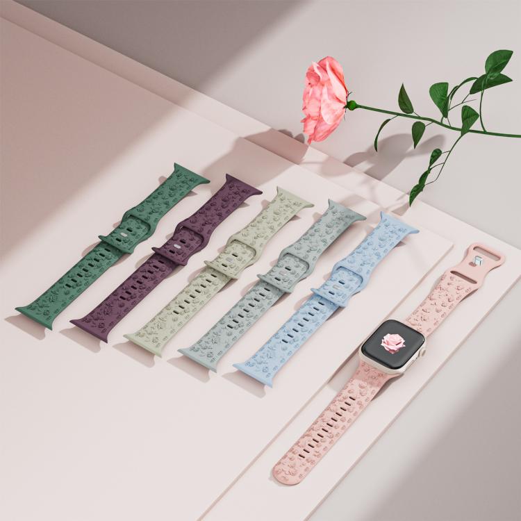 For Apple Watch 46mm / 49mm / 45mm / 44mm Embossed 3D Rose Flower Silicone Watch Band(White) - free shipping - PMc TechLife - Order now!