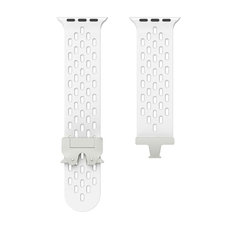 For Apple Watch 46mm / 49mm / 45mm / 44mm Kalebol Mesh Silver Umbrella Buckle Silicone Strap(White) - free shipping - PMC TechLife - Order now!