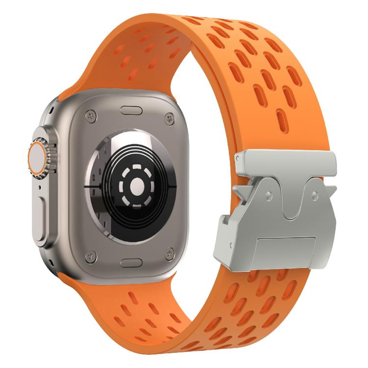 For Apple Watch 46mm / 49mm / 45mm / 44mm Kalebol Mesh Silver Umbrella Buckle Silicone Strap(Orange) - free shipping - PMC TechLife - Order now!