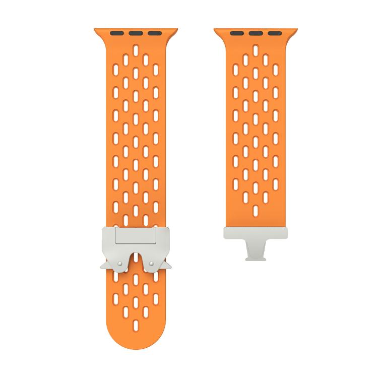 For Apple Watch 46mm / 49mm / 45mm / 44mm Kalebol Mesh Silver Umbrella Buckle Silicone Strap(Orange) - free shipping - PMC TechLife - Order now!