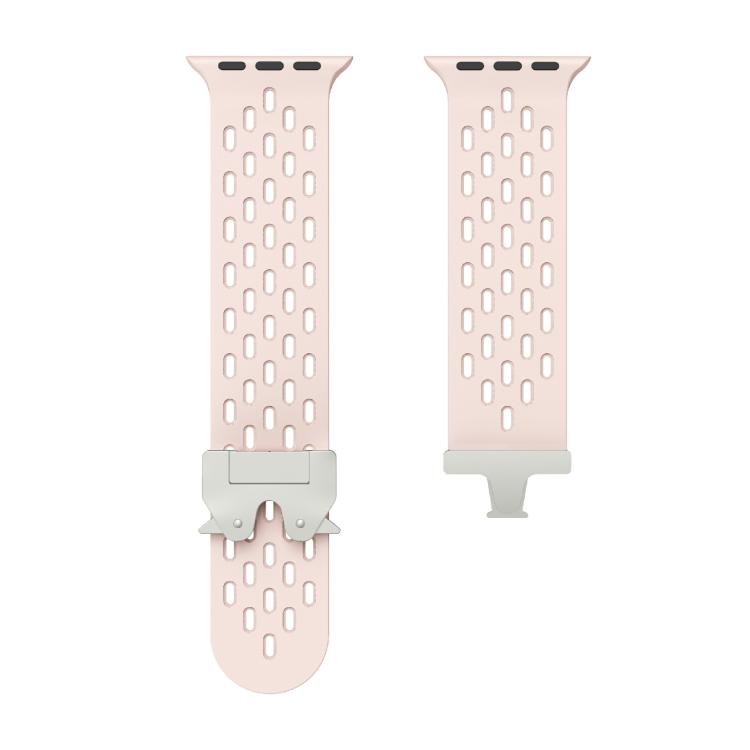 For Apple Watch 46mm / 49mm / 45mm / 44mm Kalebol Mesh Silver Umbrella Buckle Silicone Strap(Sand Pink) - free shipping - PMC TechLife - Order now!