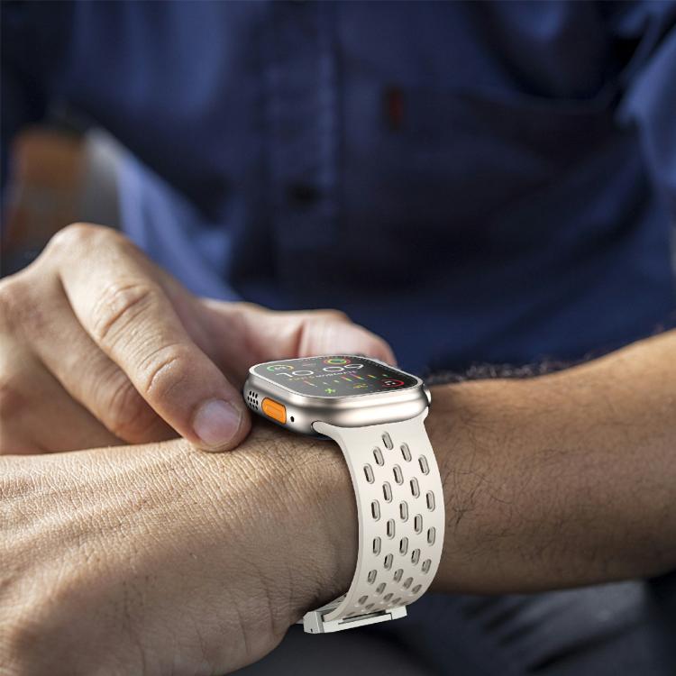 For Apple Watch 46mm / 49mm / 45mm / 44mm Kalebol Mesh Silver Umbrella Buckle Silicone Strap(Starlight) - free shipping - PMC TechLife - Order now!