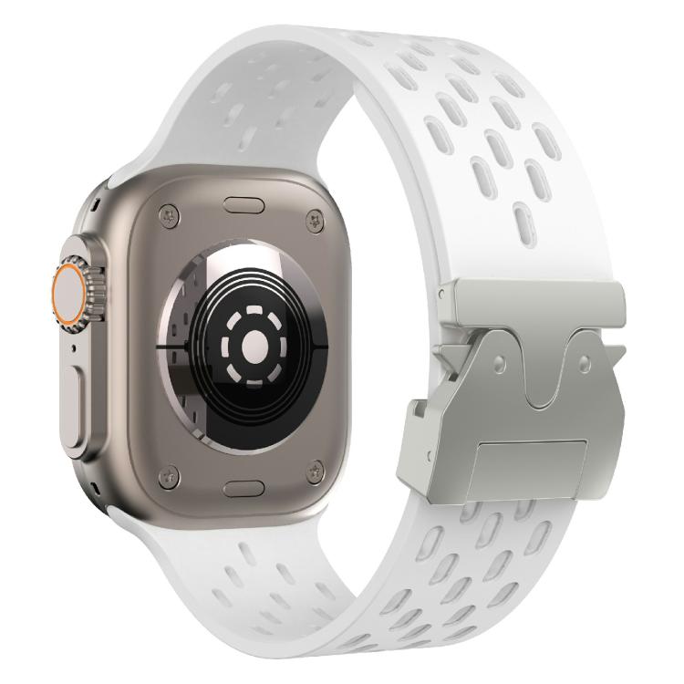 For Apple Watch 42mm / 41mm / 40mm / 38mm Kalebol Mesh Silver Umbrella Buckle Silicone Strap(White) - free shipping - PMC TechLife - Order now!