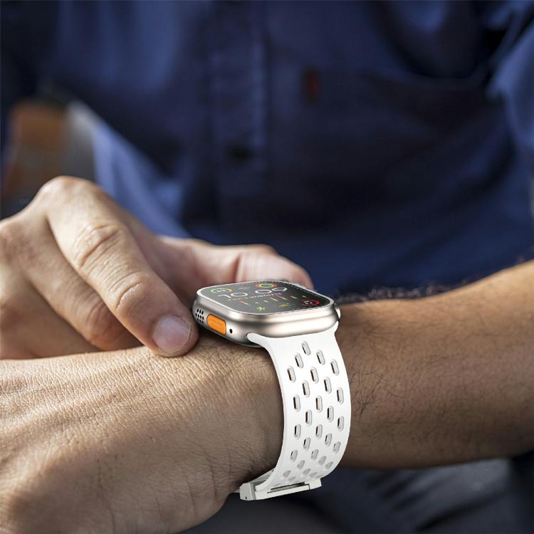 For Apple Watch 42mm / 41mm / 40mm / 38mm Kalebol Mesh Silver Umbrella Buckle Silicone Strap(White) - free shipping - PMC TechLife - Order now!